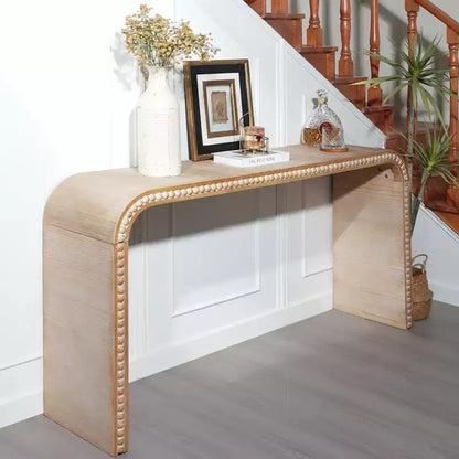 Consolle a cascata da 59 pollici con bordo perlato, lungo tavolo da ingresso curvo in stile Boho Farmhouse per soggiorno, atrio - Panipeachy