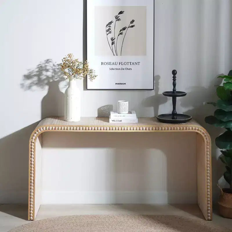 Consolle a cascata da 59 pollici con bordo perlato, lungo tavolo da ingresso curvo in stile Boho Farmhouse per soggiorno, atrio - Panipeachy