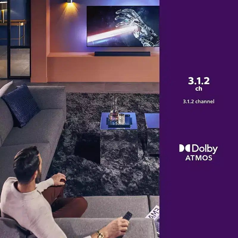 Sistema Soundbar PHILIPS 3.1.2 con subwoofer wirelessDolby Atmos, DTS Play-Fi, AirPlay 2, Audio Bluetooth e Assistenti Vocali