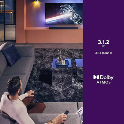 Sistema Soundbar PHILIPS 3.1.2 con subwoofer wirelessDolby Atmos, DTS Play-Fi, AirPlay 2, Audio Bluetooth e Assistenti Vocali