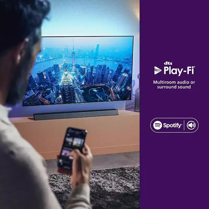 Sistema Soundbar PHILIPS 3.1.2 con subwoofer wirelessDolby Atmos, DTS Play-Fi, AirPlay 2, Audio Bluetooth e Assistenti Vocali