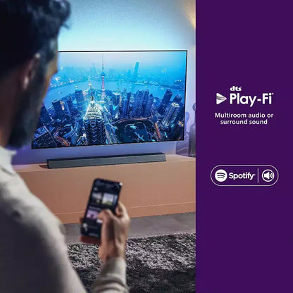 Sistema Soundbar PHILIPS 3.1.2 con subwoofer wirelessDolby Atmos, DTS Play-Fi, AirPlay 2, Audio Bluetooth e Assistenti Vocali