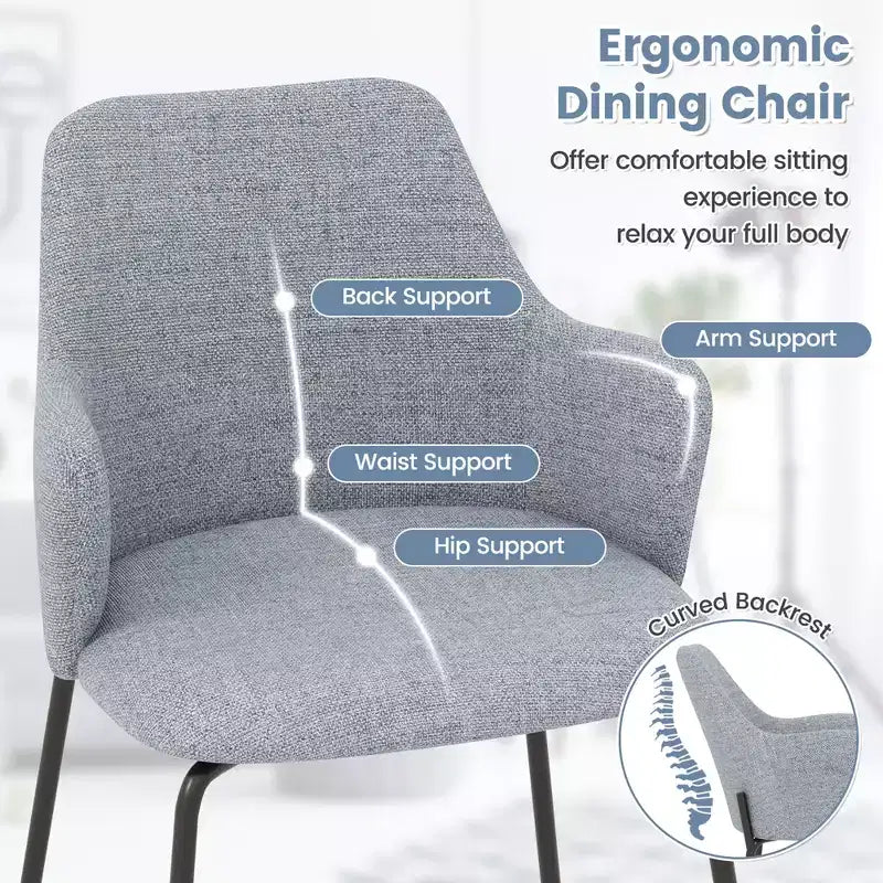Costway Dining Chairs Set of 2 w/ Curved Backrest Wide Seat & Armrests