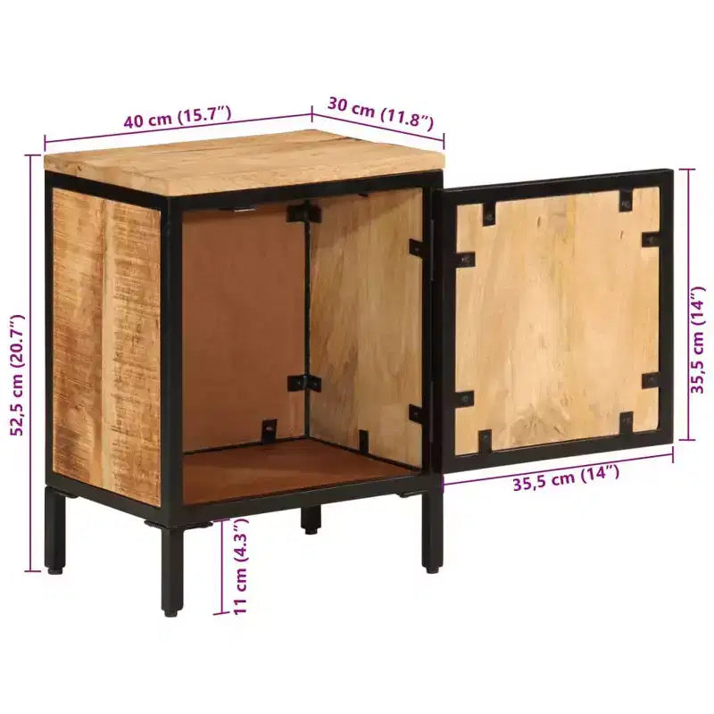 vidaXL Bed Cabinet 15.7x11.8x20.7 Solid Rough Mango Wood