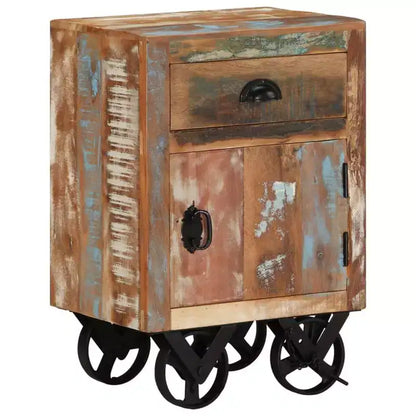 vidaXL Bedside Cabinet with Wheels 15.7x11.8x22.4 Solid Reclaimed Wood