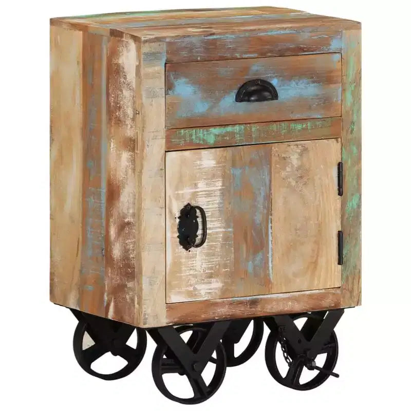 vidaXL Bedside Cabinet with Wheels 15.7x11.8x22.4 Solid Reclaimed Wood