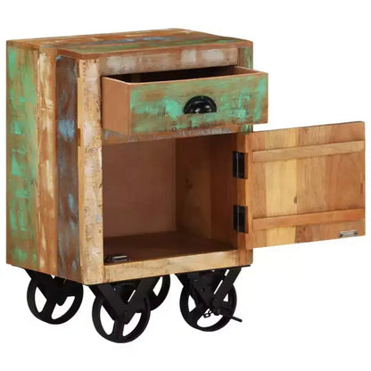 vidaXL Bedside Cabinet with Wheels 15.7x11.8x22.4 Solid Reclaimed Wood