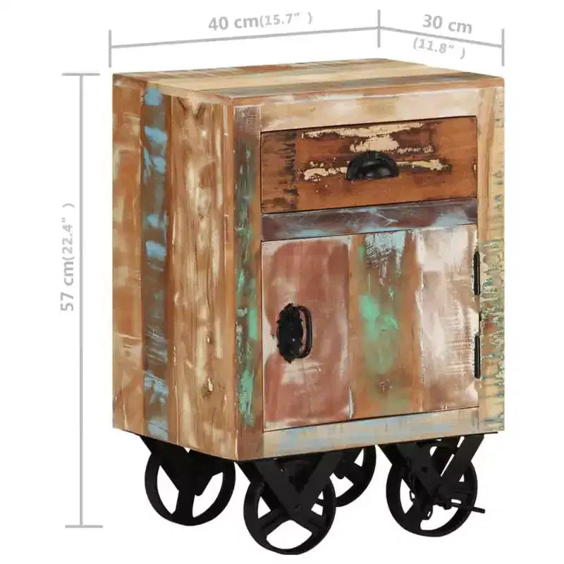 vidaXL Bedside Cabinet with Wheels 15.7x11.8x22.4 Solid Reclaimed Wood