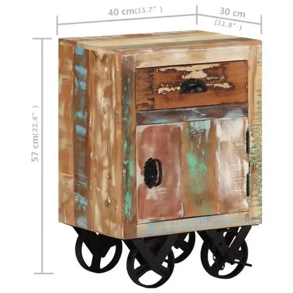 vidaXL Bedside Cabinet with Wheels 15.7x11.8x22.4 Solid Reclaimed Wood
