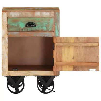 vidaXL Bedside Cabinet with Wheels 15.7x11.8x22.4 Solid Reclaimed Wood