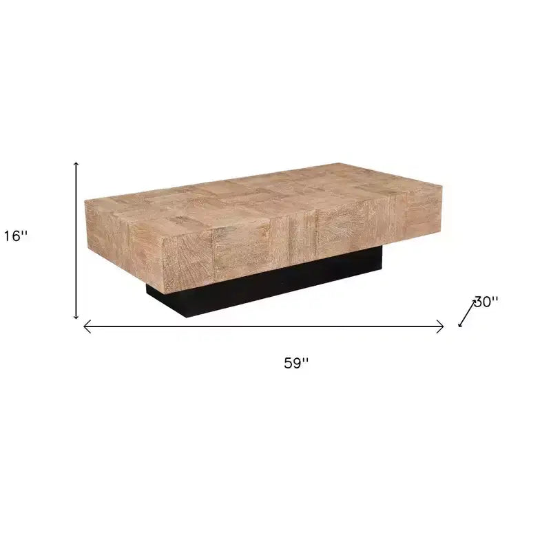 59 Natural and Black Solid Wood Block Coffee Table
