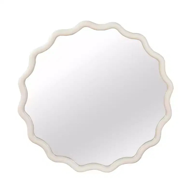 Whisen 36 Wavy Round Decorative Mirror, Solid Wood Frame, Entryway