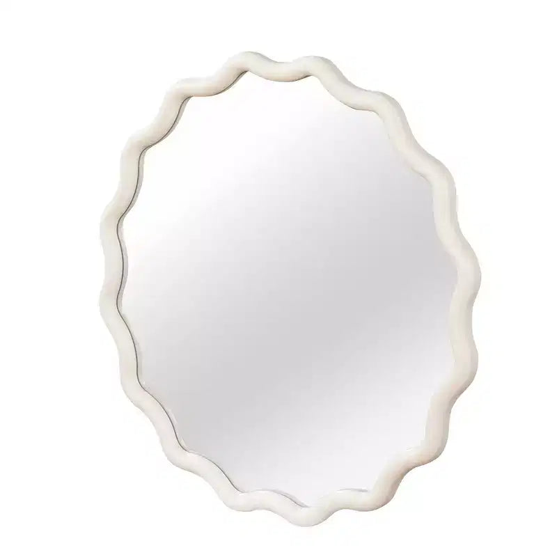 Whisen 36 Wavy Round Decorative Mirror, Solid Wood Frame, Entryway