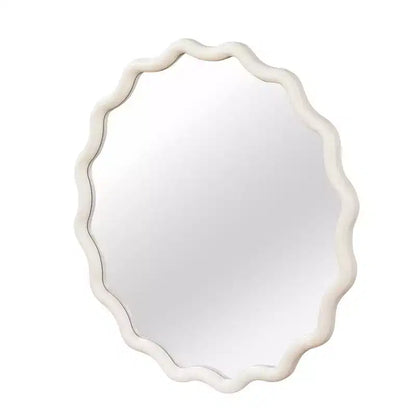 Whisen 36 Wavy Round Decorative Mirror, Solid Wood Frame, Entryway