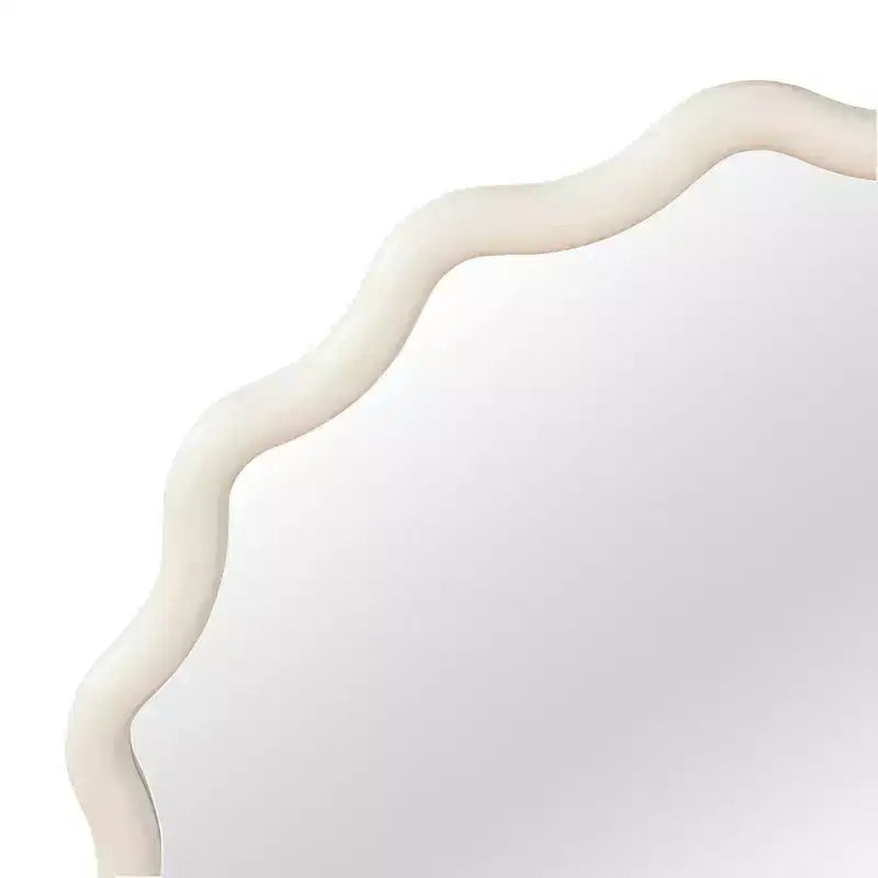Whisen 36 Wavy Round Decorative Mirror, Solid Wood Frame, Entryway