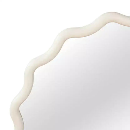 Whisen 36 Wavy Round Decorative Mirror, Solid Wood Frame, Entryway