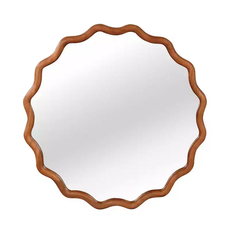 Whisen 36 Wavy Round Decorative Mirror, Solid Wood Frame, Entryway