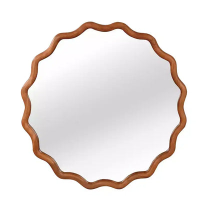 Whisen 36 Wavy Round Decorative Mirror, Solid Wood Frame, Entryway