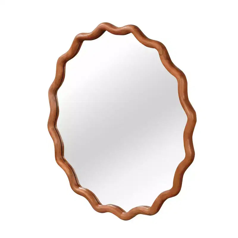 Whisen 36 Wavy Round Decorative Mirror, Solid Wood Frame, Entryway