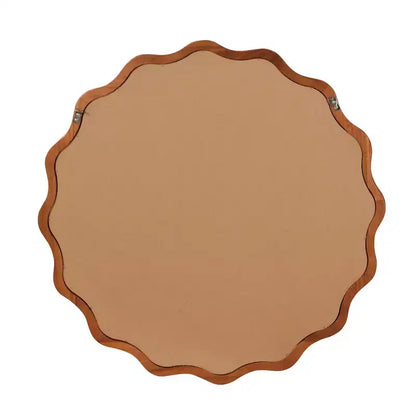 Whisen 36 Wavy Round Decorative Mirror, Solid Wood Frame, Entryway