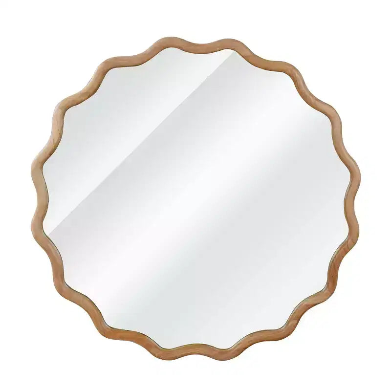 Whisen 36 Wavy Round Decorative Mirror, Solid Wood Frame, Entryway