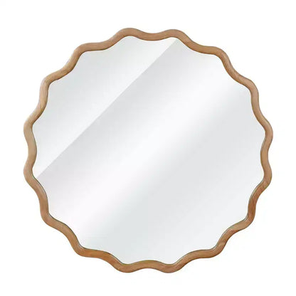 Whisen 36 Wavy Round Decorative Mirror, Solid Wood Frame, Entryway