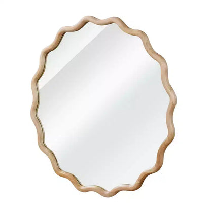 Whisen 36 Wavy Round Decorative Mirror, Solid Wood Frame, Entryway