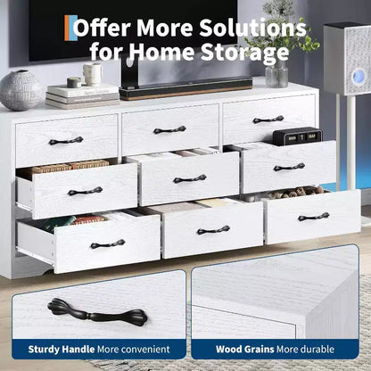 9-Drawer TV Stand with Integrated TV Area, Large Storage Console for Flat Screen TVs up to 85 Inch, Multi-Functional Media Center for Living Room