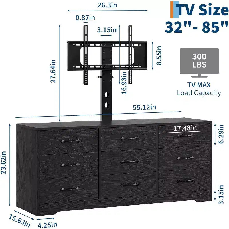 9-Drawer TV Stand with Integrated TV Area, Large Storage Console for Flat Screen TVs up to 85 Inch, Multi-Functional Media Center for Living Room