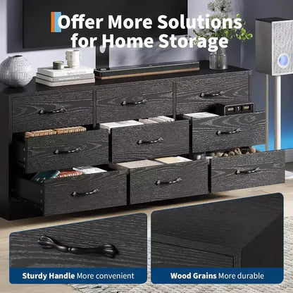 9-Drawer TV Stand with Integrated TV Area, Large Storage Console for Flat Screen TVs up to 85 Inch, Multi-Functional Media Center for Living Room