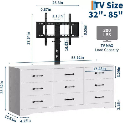 9-Drawer TV Stand with Integrated TV Area, Large Storage Console for Flat Screen TVs up to 85 Inch, Multi-Functional Media Center for Living Room