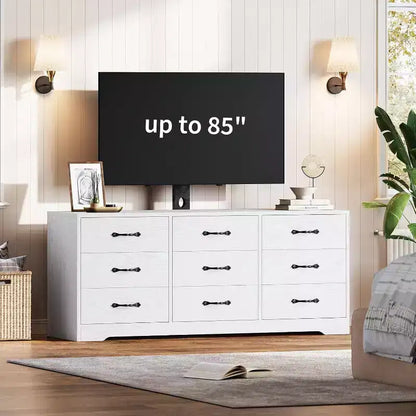 9-Drawer TV Stand with Integrated TV Area, Large Storage Console for Flat Screen TVs up to 85 Inch, Multi-Functional Media Center for Living Room