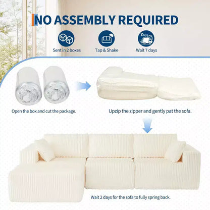 108'' Modular Sectional Sofa, Corduroy Sponge Compression Sofa with Deep Seat, Comfy Memory Foam Sofa for Living Room Bedroom, No Assembly Required