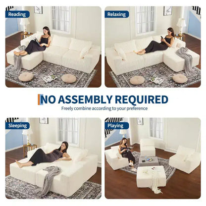 108'' Modular Sectional Sofa, Corduroy Sponge Compression Sofa with Deep Seat, Comfy Memory Foam Sofa for Living Room Bedroom, No Assembly Required