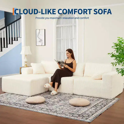 108'' Modular Sectional Sofa, Corduroy Sponge Compression Sofa with Deep Seat, Comfy Memory Foam Sofa for Living Room Bedroom, No Assembly Required