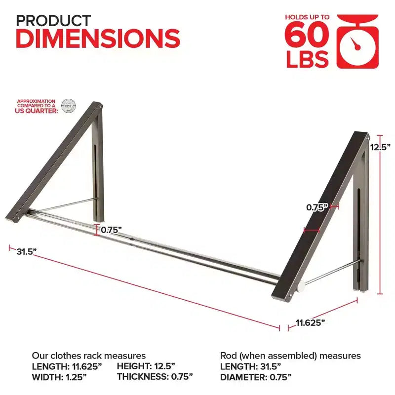 Wall-Mounted Retractable Double Foldable Clothing Rack with Extension Rod, Gray