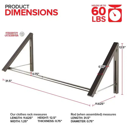 Wall-Mounted Retractable Double Foldable Clothing Rack with Extension Rod, Gray