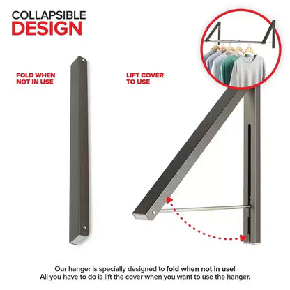 Wall-Mounted Retractable Double Foldable Clothing Rack with Extension Rod, Gray