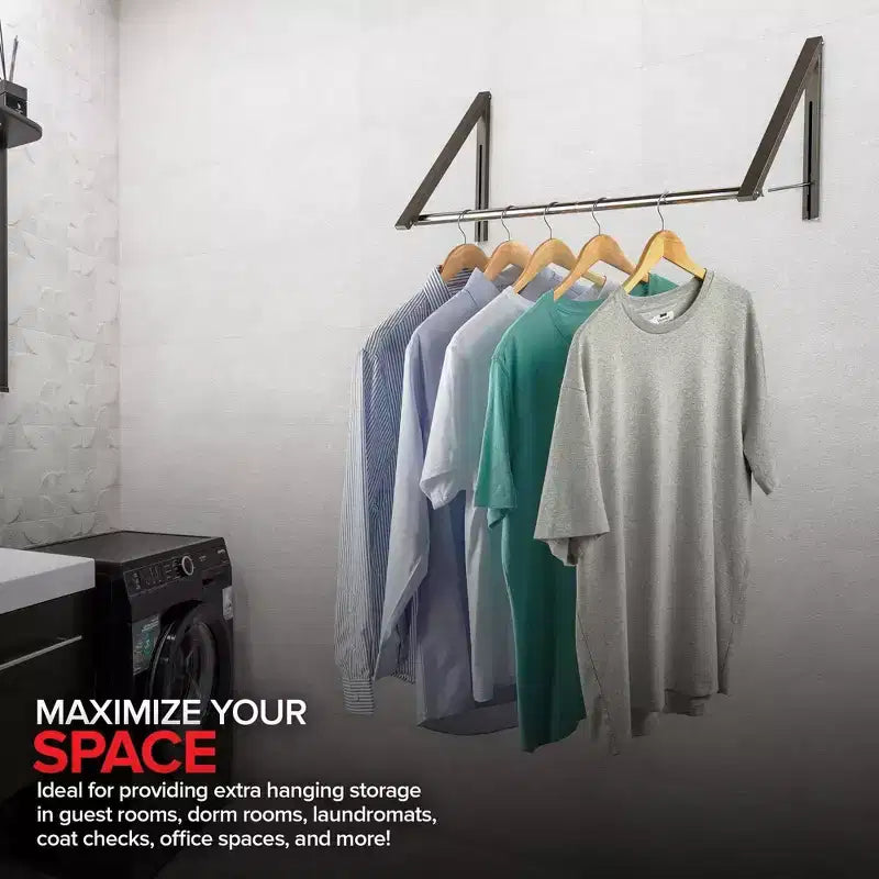 Wall-Mounted Retractable Double Foldable Clothing Rack with Extension Rod, Gray