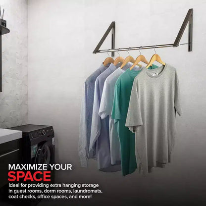 Wall-Mounted Retractable Double Foldable Clothing Rack with Extension Rod, Gray