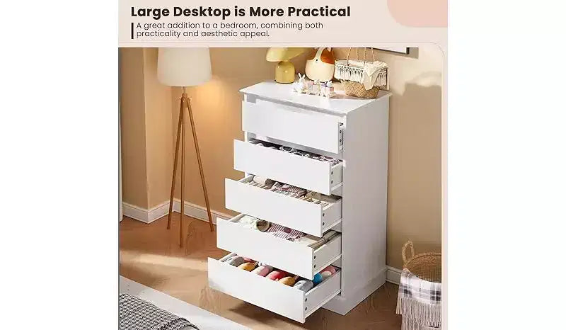 5 Drawer Dressers,Chest of Drawers with Deep Drawers,Large Double Dresser for Closet with Wide Top,Tall Wooden Dresser for Living Room, Bedroom