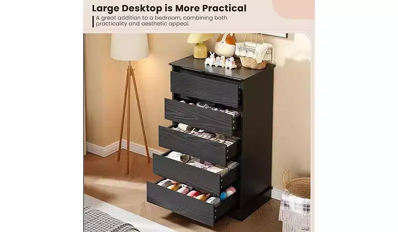 5 Drawer Dressers,Chest of Drawers with Deep Drawers,Large Double Dresser for Closet with Wide Top,Tall Wooden Dresser for Living Room, Bedroom