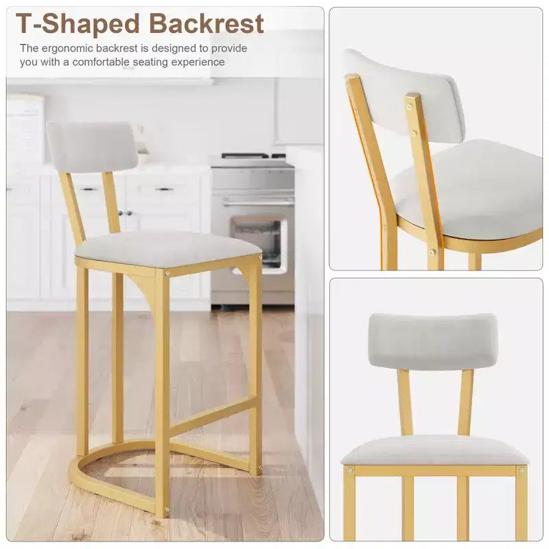 Bar Stools Set, Counter Height Bar Stools for Kitchen Counter, Island Chairs, Modern Tall Barstools with Back, Metal Counter Stools with Upholstered