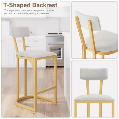 Bar Stools Set, Counter Height Bar Stools for Kitchen Counter, Island Chairs, Modern Tall Barstools with Back, Metal Counter Stools with Upholstered