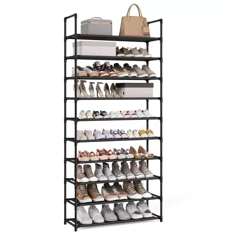 10-Tier Shoe Rack, 68 Inch Tall Metal Frame Shelf with Non-Woven Fabric Shelves, Modular Organizer for Entryway Bedroom, Black