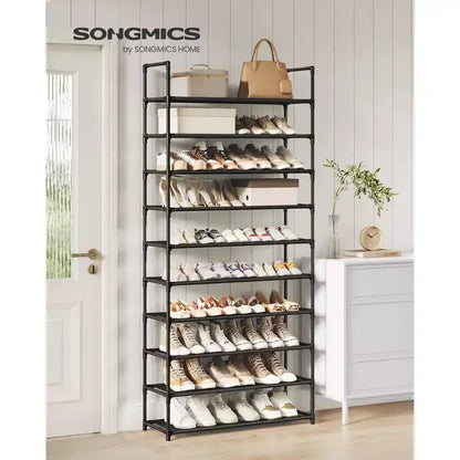 10-Tier Shoe Rack, 68 Inch Tall Metal Frame Shelf with Non-Woven Fabric Shelves, Modular Organizer for Entryway Bedroom, Black