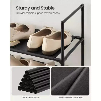 10-Tier Shoe Rack, 68 Inch Tall Metal Frame Shelf with Non-Woven Fabric Shelves, Modular Organizer for Entryway Bedroom, Black