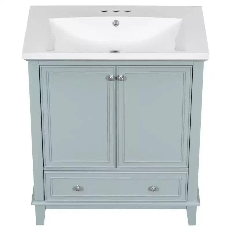 Mobile lavabo singolo da 30 pollici, mobile lavabo da bagno indipendente con 1 cassetto e 2 ante, mobile da bagno in legno con lavabo in ceramica, colore verde