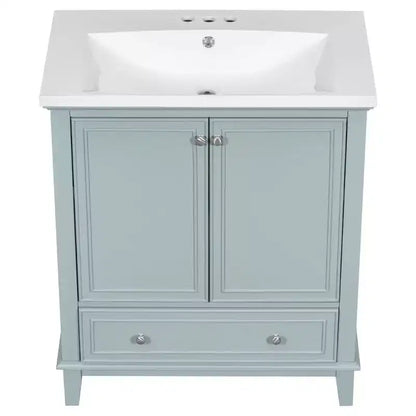 Mobile lavabo singolo da 30 pollici, mobile lavabo da bagno indipendente con 1 cassetto e 2 ante, mobile da bagno in legno con lavabo in ceramica, colore verde