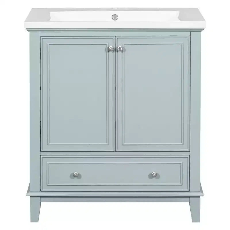 Mobile lavabo singolo da 30 pollici, mobile lavabo da bagno indipendente con 1 cassetto e 2 ante, mobile da bagno in legno con lavabo in ceramica, colore verde